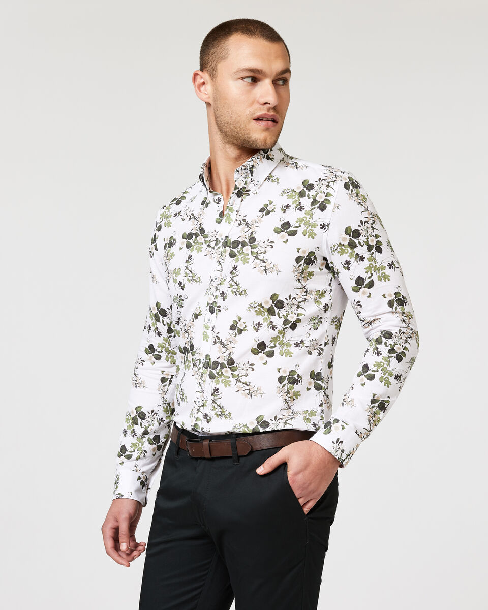 Elwood Long Sleeve Shirt, White/Khaki, hi-res